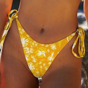 BERLOOK Reversible Yellow Floral Tie Bikini Bottom ONLY 05
